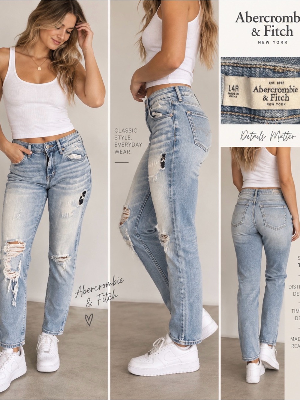 Abercrombie & Fitch Light Blue Distressed Straight-Leg Jeans